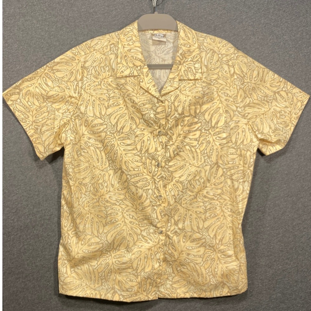 Go Barefoot Hawaiian Shirt XL Yellow Monstera Leaf Print Cotton Made in USA